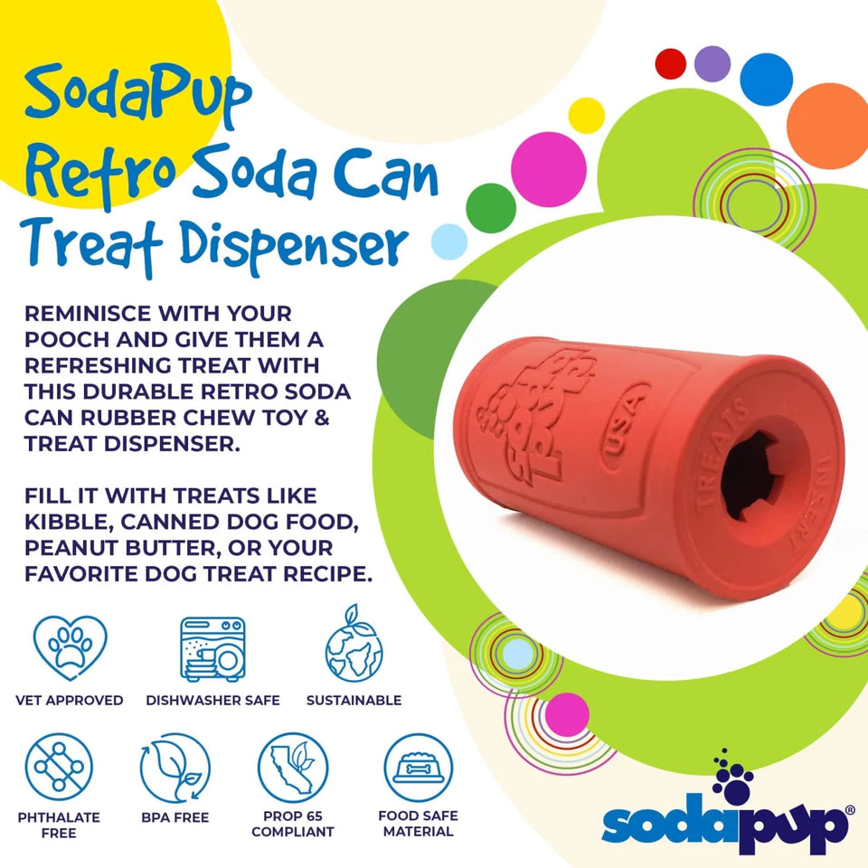 SP Retro Soda Can Durable Rubber Chew Dog Toy and Treat Dispenser - Pets Perfect