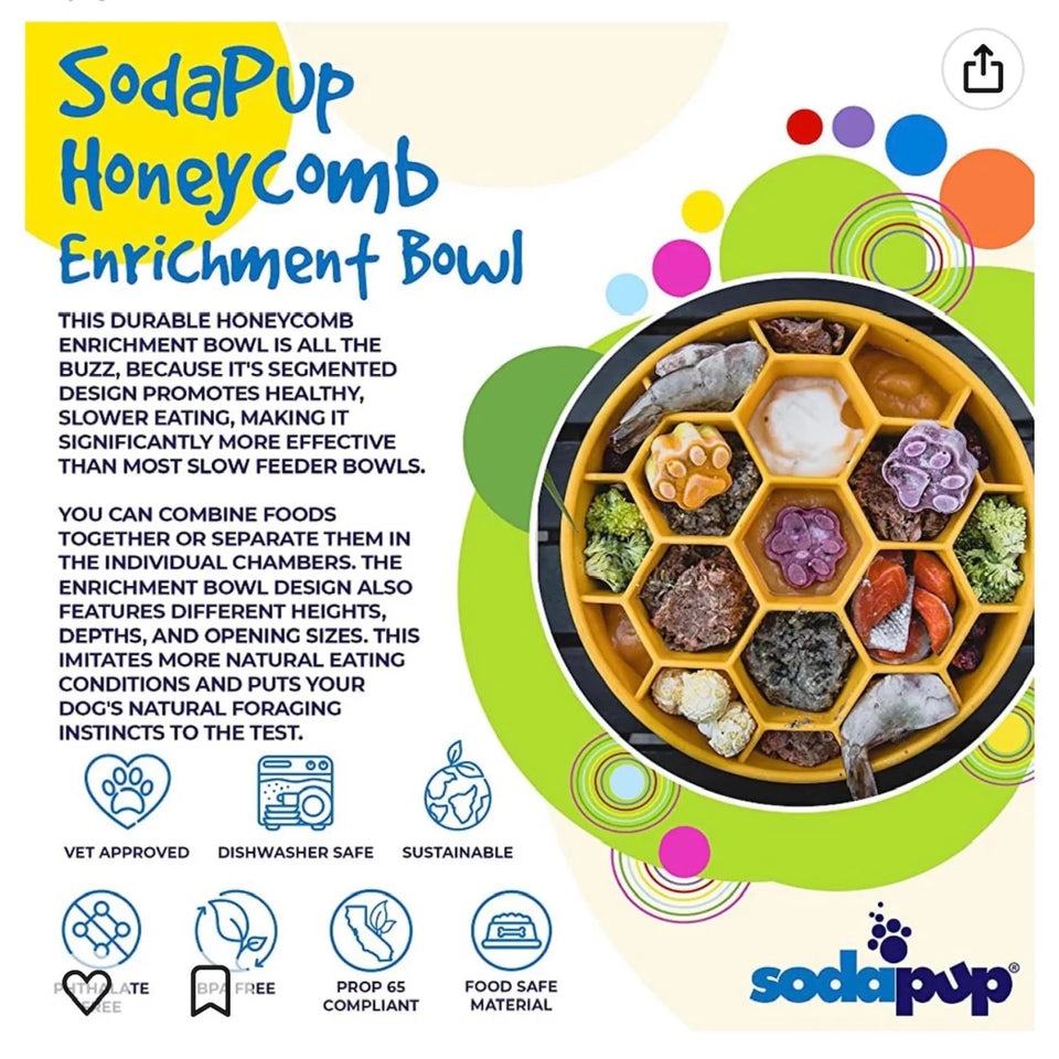 SodaPup Honeycomb eBowl Enrichment Slow-Feeder Dog Bowl, 8 in - Pets Perfect