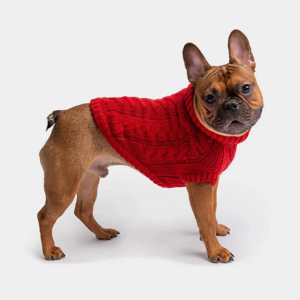GF Pet Chalet Dog Sweater - Cable Knit Turtleneck, Red/4XL, view 10