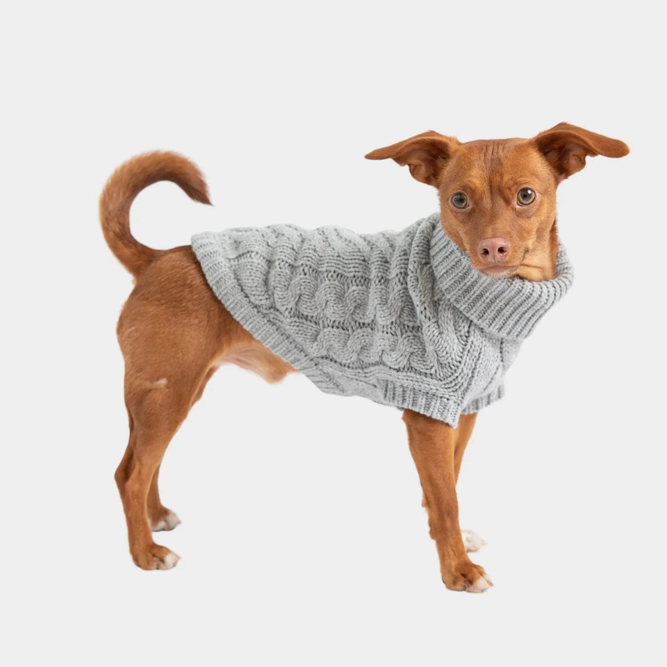 GF Pet Chalet Dog Sweater - Cable Knit Turtleneck, Grey/XS, view 13