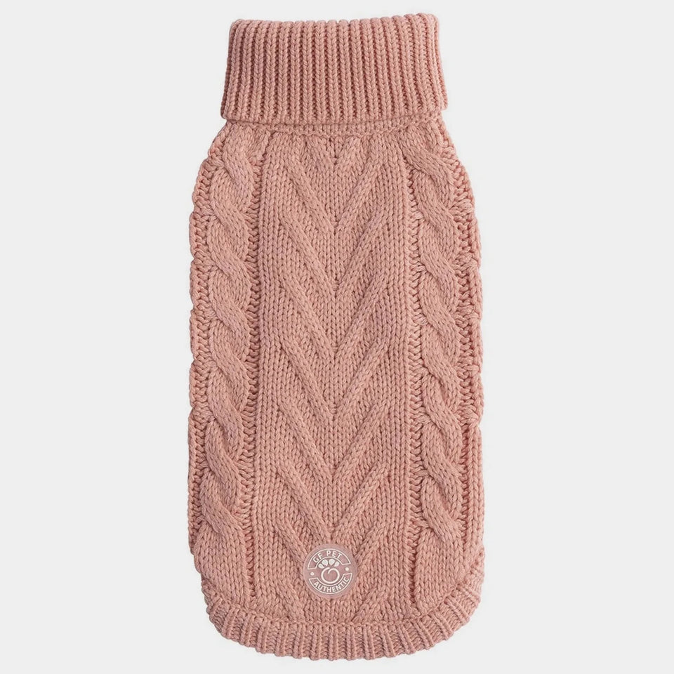 GF Pet Chalet Dog Sweater - Cable Knit Turtleneck, Pink/MEDIUM, view 25