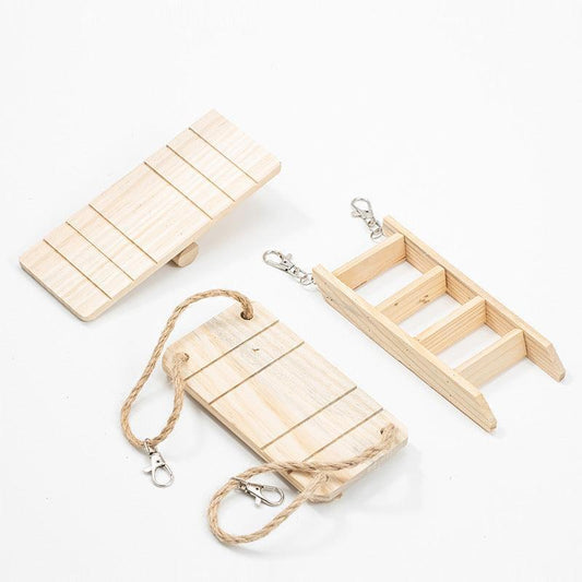 Natural Wood Pet Toy Set: Interactive Playtime Fun For Hamsters, Rabbits, Guinea Pigs, Parrots, Cats, And Dogs.
