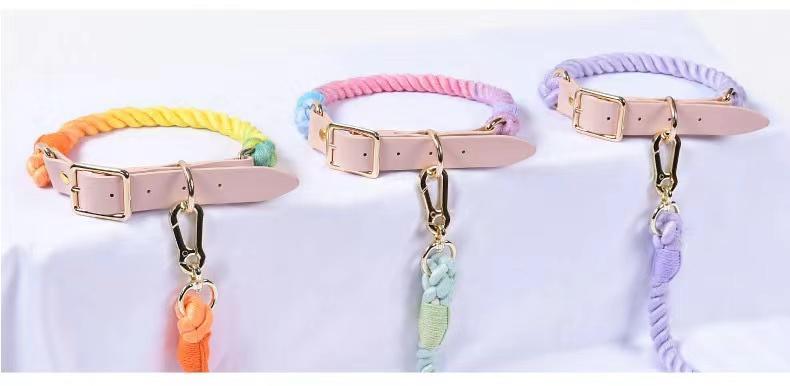 Hands-Free Rope Dog Leash and Luxe Royal Leather Dog Collar Bundle, Ombré Green