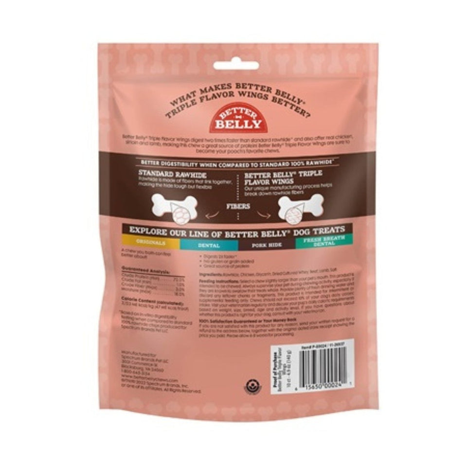 Better Belly, Long Lasting Triple Flavor Rawhide Wings Dog Chew, 10 ct, view 5