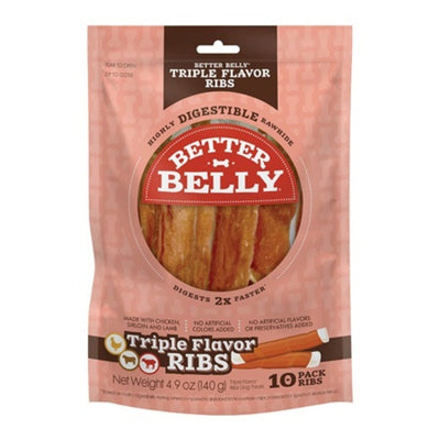Better Belly - Long-Lasting Triple Flavor Rawhide Ribs Dog Chew, 10 ct