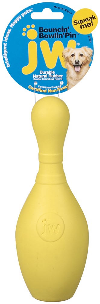 JW Pet Bouncin’ Bowlin’ Pin Squeaky Rubber Dog Toy - Medium