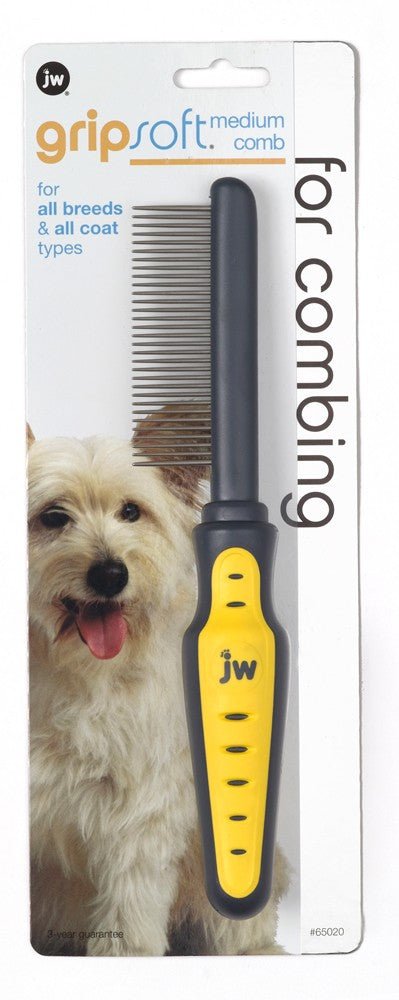 JW Pet Comb Grey/Yellow 1ea/MD - Pets Perfect