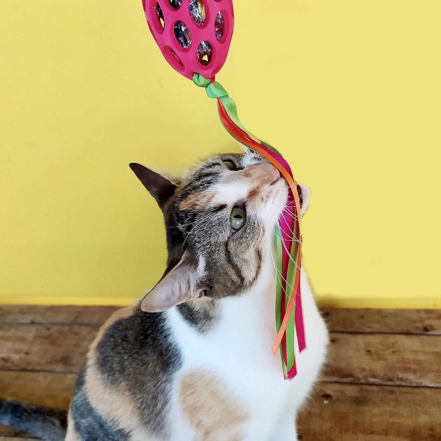 JW Pet Cataction Football with Streamers Cat Toy Red, view 3