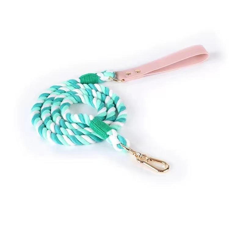 Luxe Royal Pink Leather Rope Dog Leash - Spring
