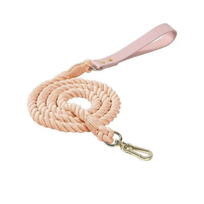 Luxe Royal Pink Leather Rope Dog Leash - PeachPuff