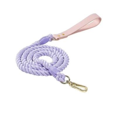 Luxe Royal Pink Leather Rope Dog Leash - Violet