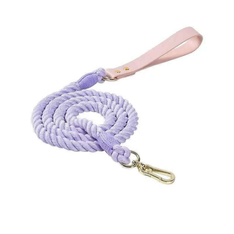 Luxe Royal Pink Leather Rope Dog Leash - Violet