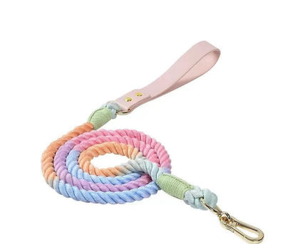 Luxe Royal Pink Leather Rope Dog Leash - Bright