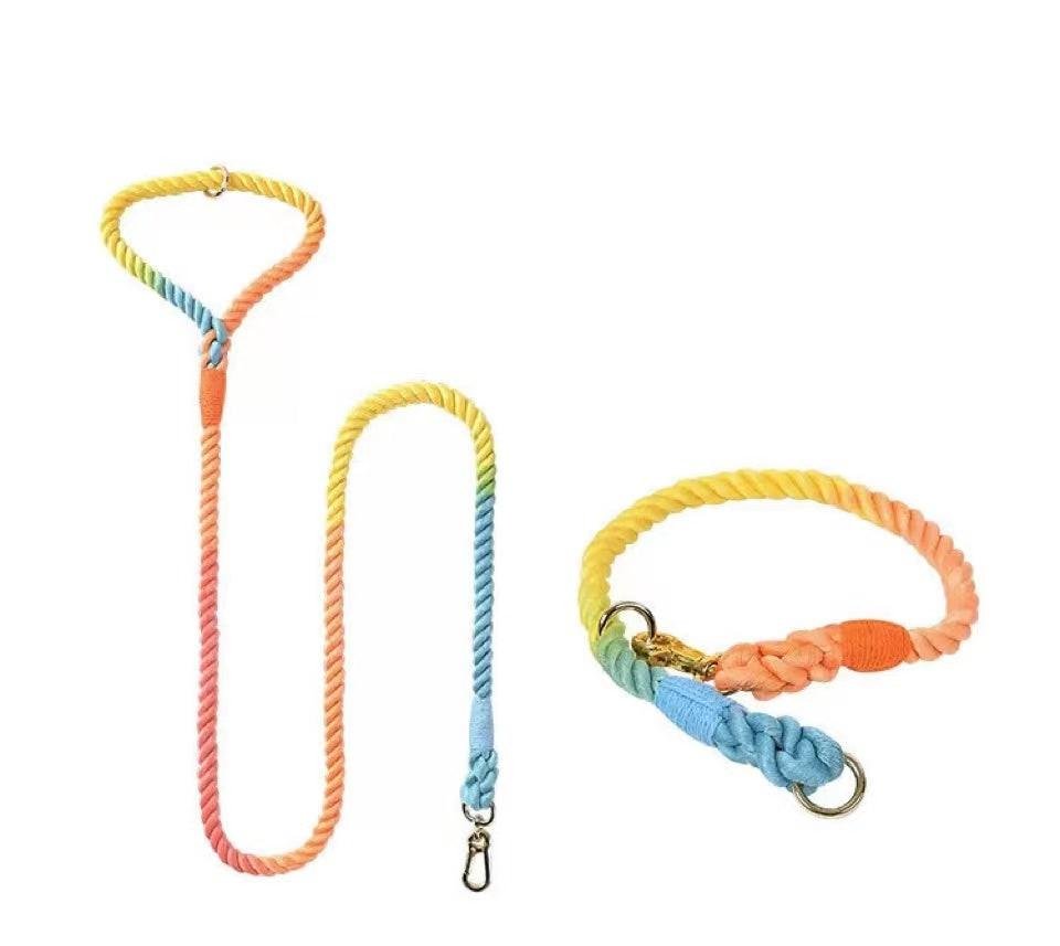 Dog Rope Dog Leash and Dog Collar Set - Classic Rainbow, Medium, view 2