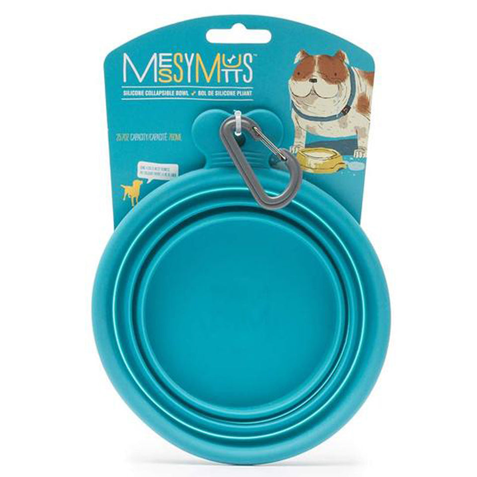 Messy Mutts Dog Collapsible Bowl, Blue 3 Cup