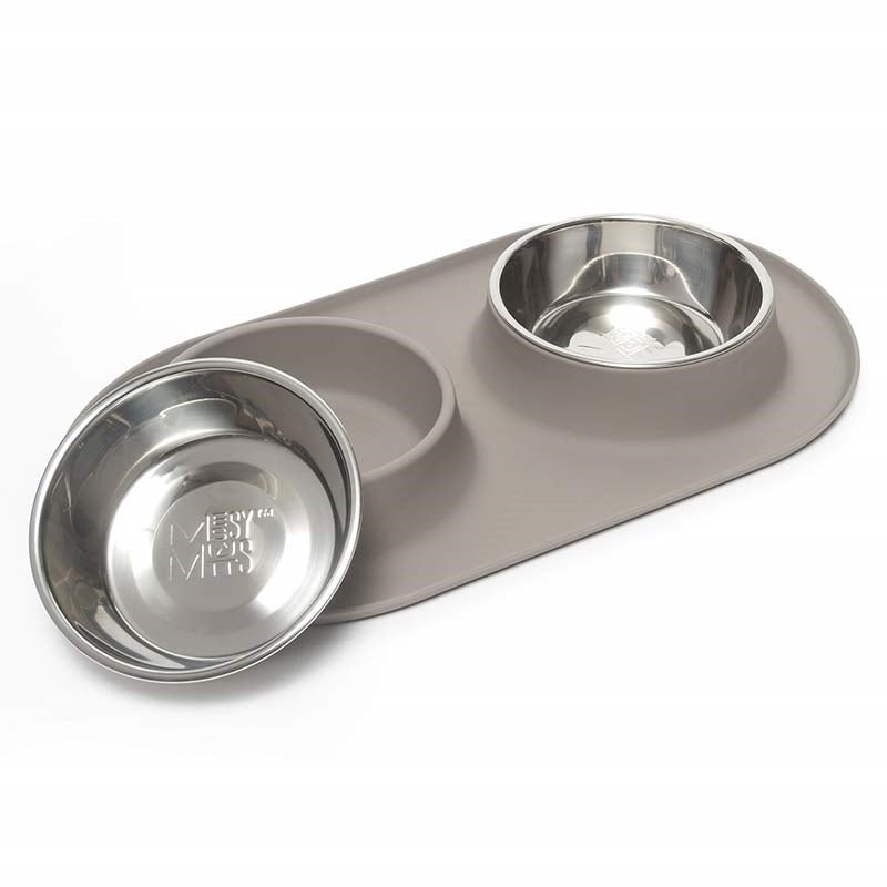 Messy Mutts Dog Double Feeder Grey 3 Cup - Pets Perfect