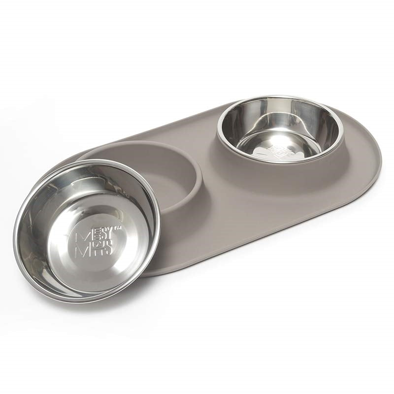 Messy Mutts Dog Double Feeder, Grey 3 Cup