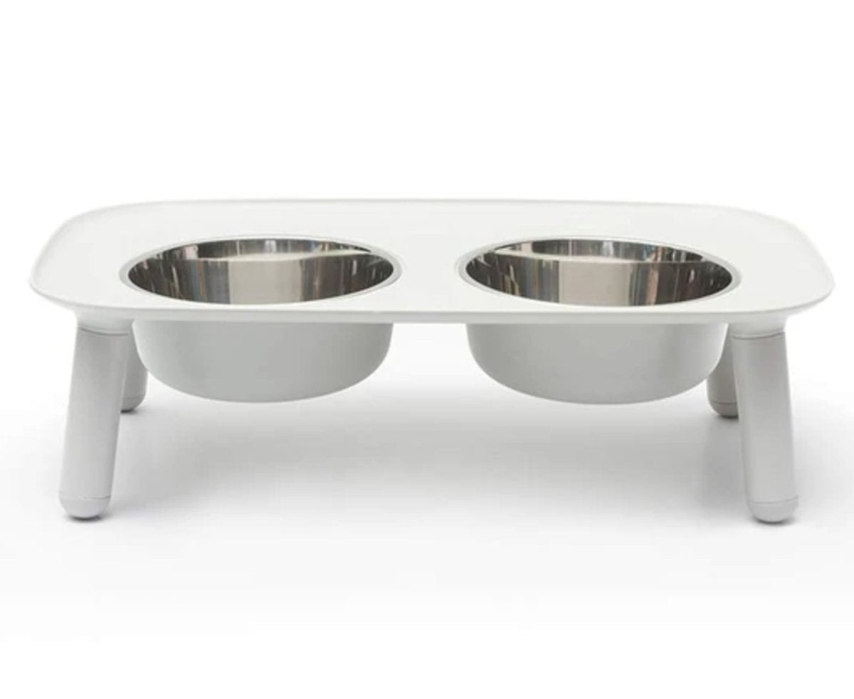 Messy Mutts Dog Double Feeder Elevated Light Grey - Pets Perfect