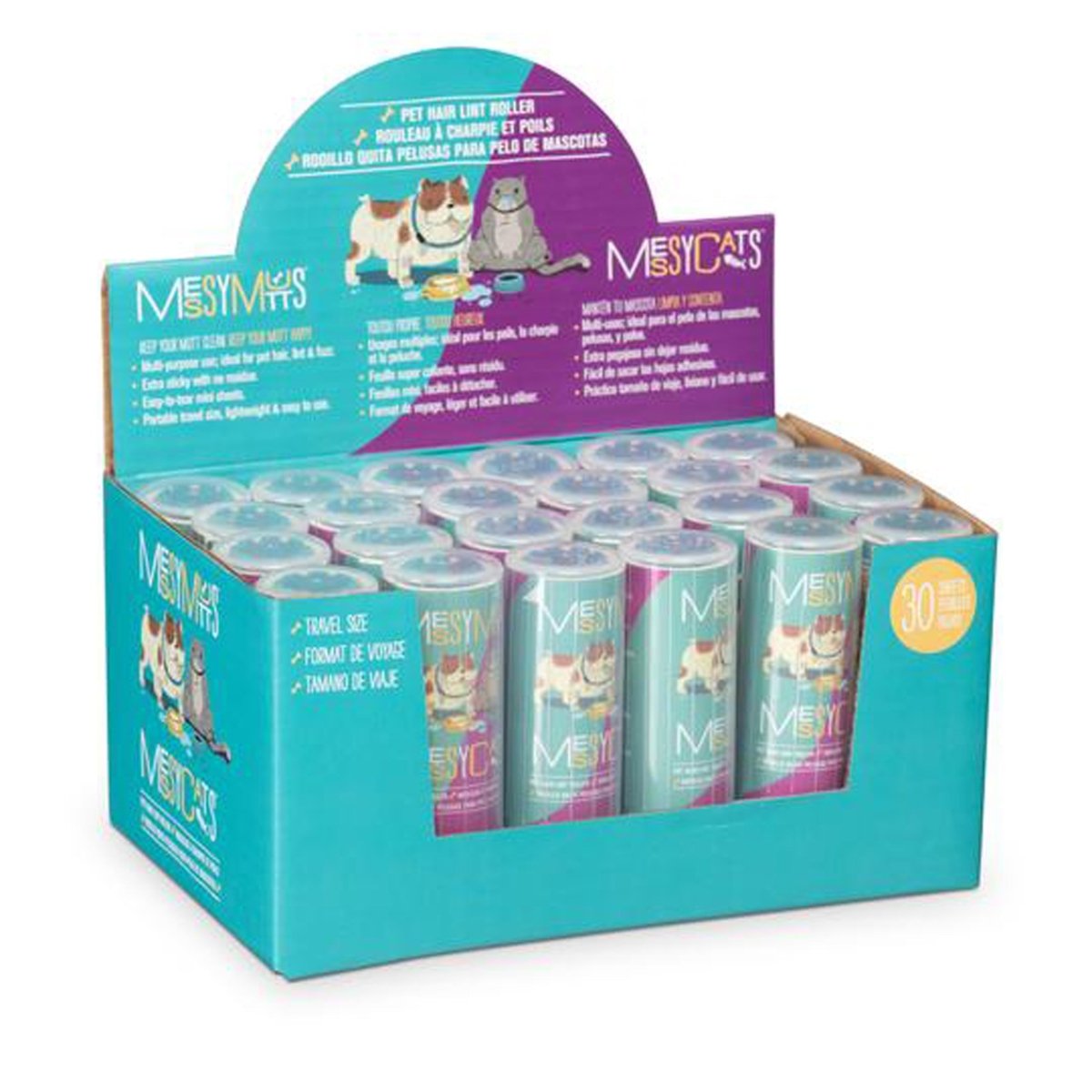 Messy Mutts Dog Cat Lint Rollers Display 24 Piece - Pets Perfect