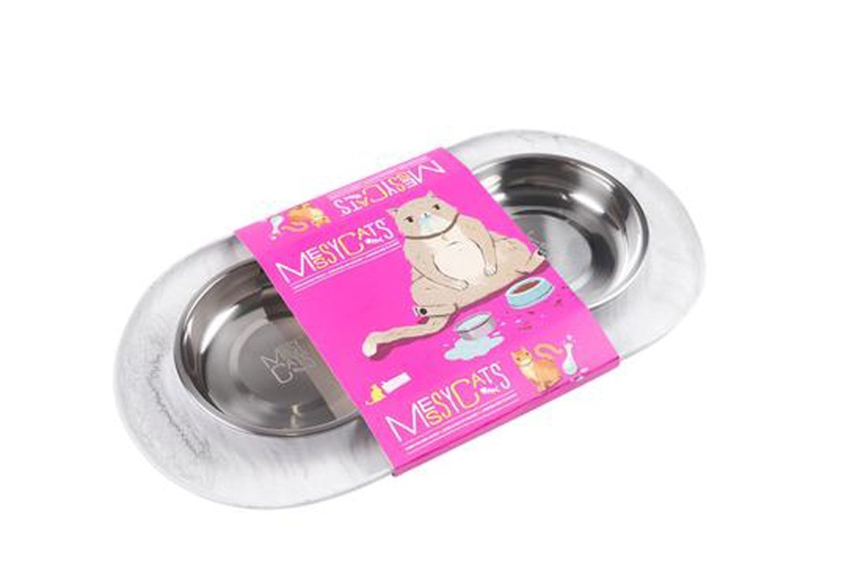 Messy Mutts Cat Double Feeder Silicone Marble - Pets Perfect