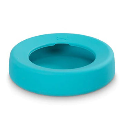 Teal silicone ring-shaped nonspill dog bowl with raised inner rim