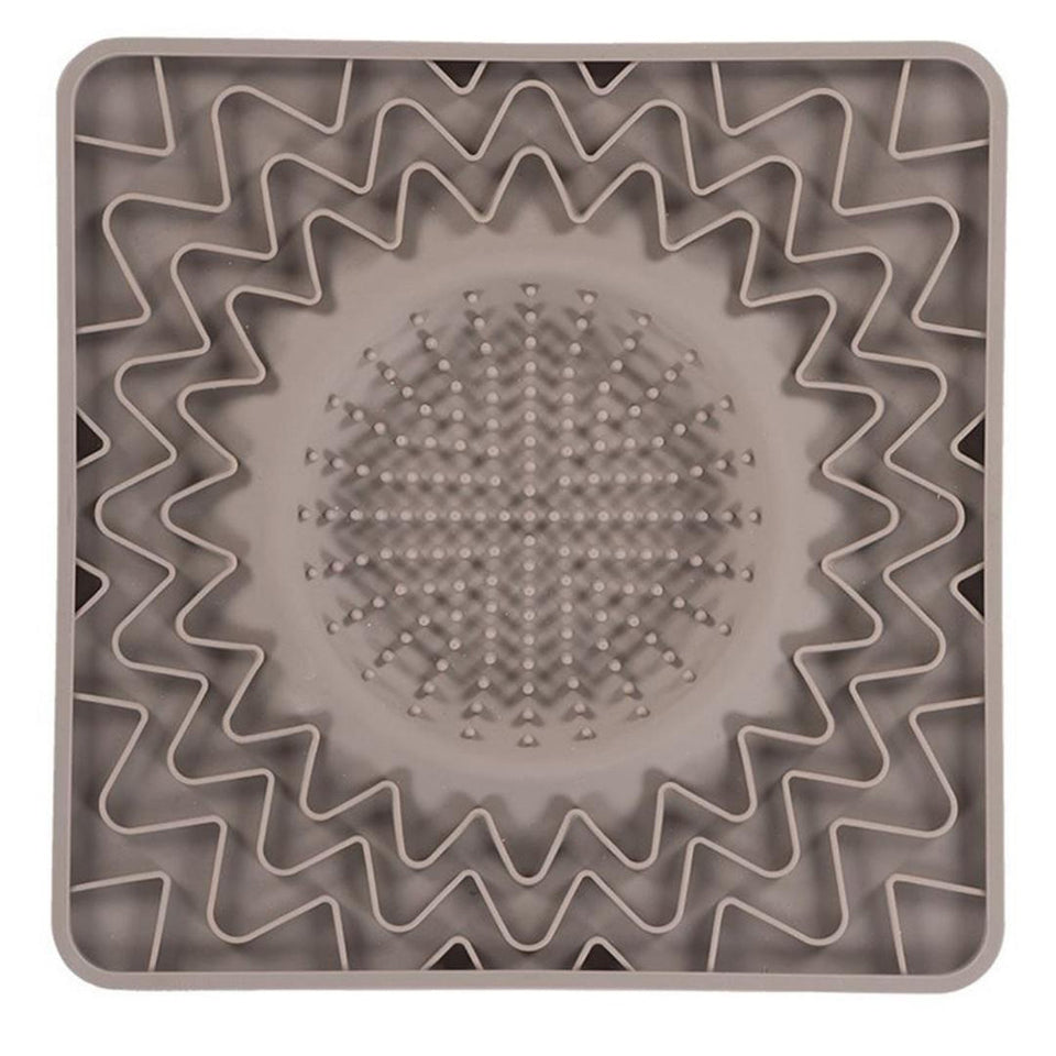 Messy Mutts Dog Cat Framed Silicone Interactive Licking Bowl Mat, 10 in x 10 in Grey