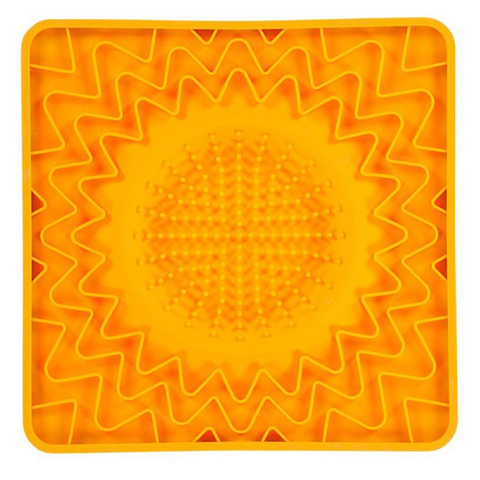 Messy Mutts Dog Cat Framed Silicone Interactive Licking Bowl Mat, 10 in x 10 in Orange