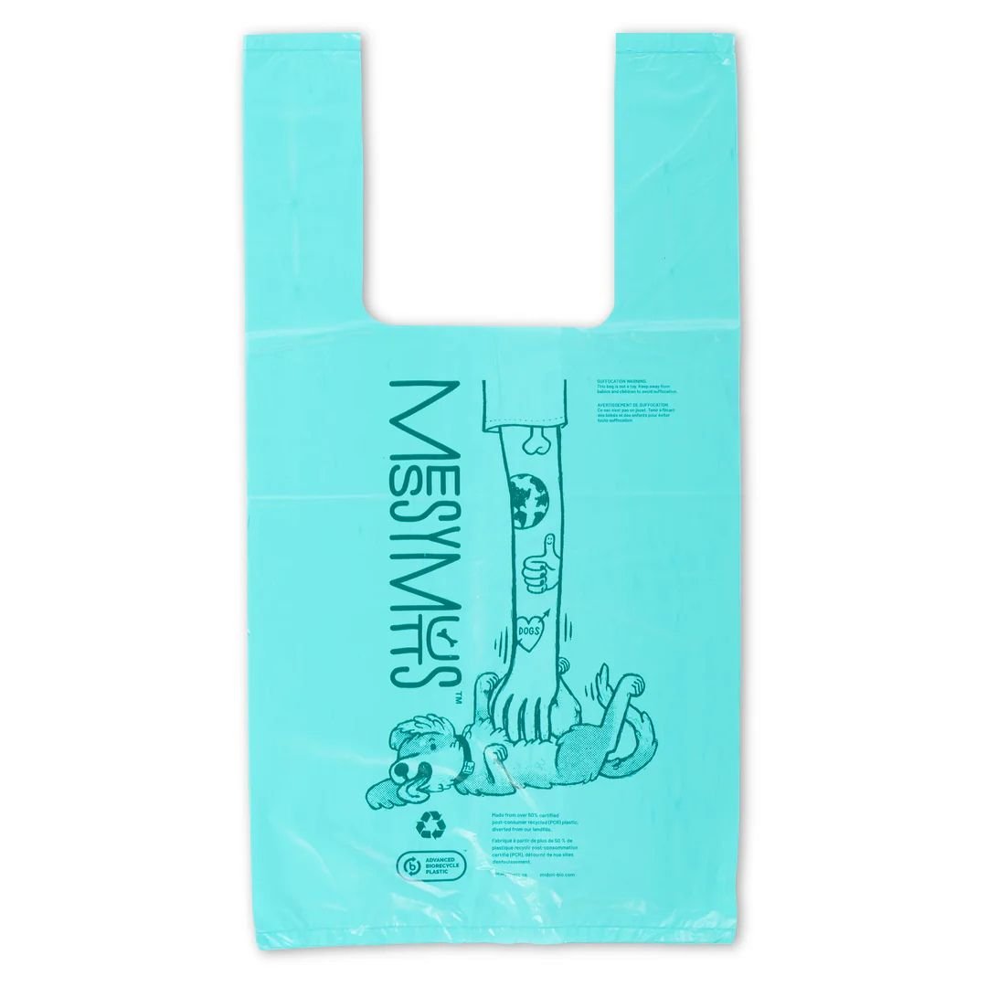 Messy Mutts Dog Advanced Biorecycle Poop Bag Teal Tie Up Handle Teal 180Ct - Pets Perfect