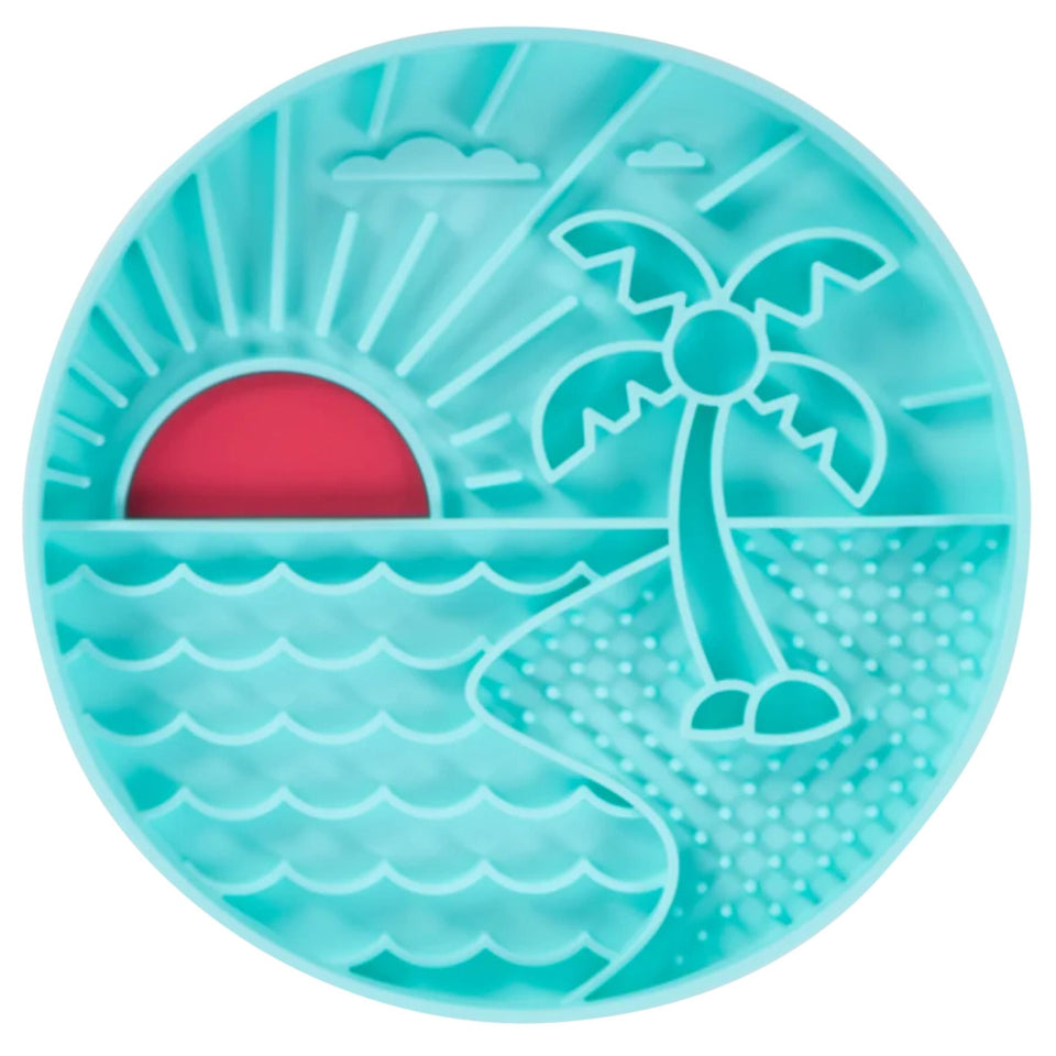 Messy Mutts Dog Silicone Interactive Lick Bowl Beach Pattern Teal