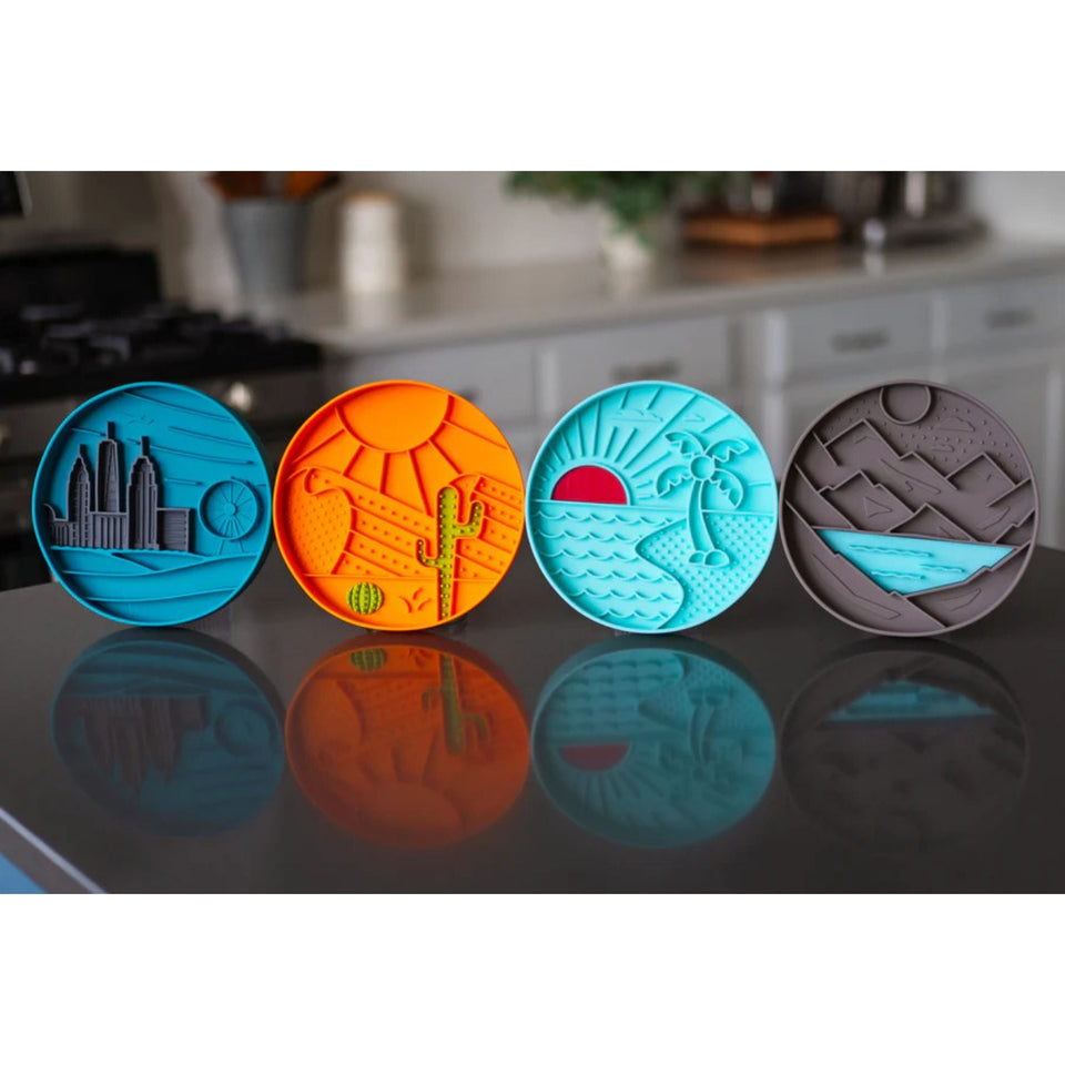 Messy Mutts Dog Silicone Interactive Lick Bowl Beach Pattern Teal