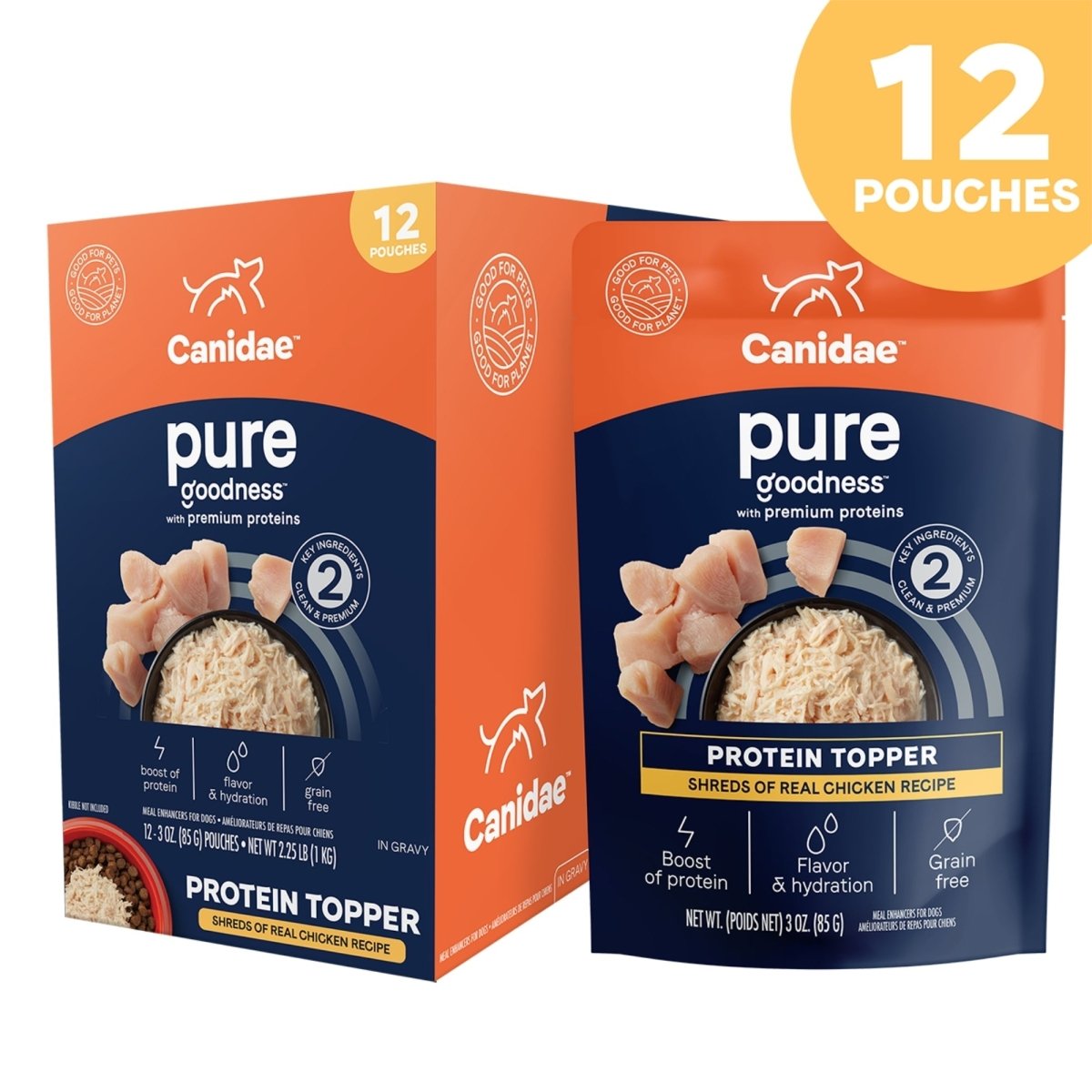CANIDAE PURE Goodness Protein Topper for Dogs Shredded Chicken in Gravy, 12ea/3 oz - Pets Perfect