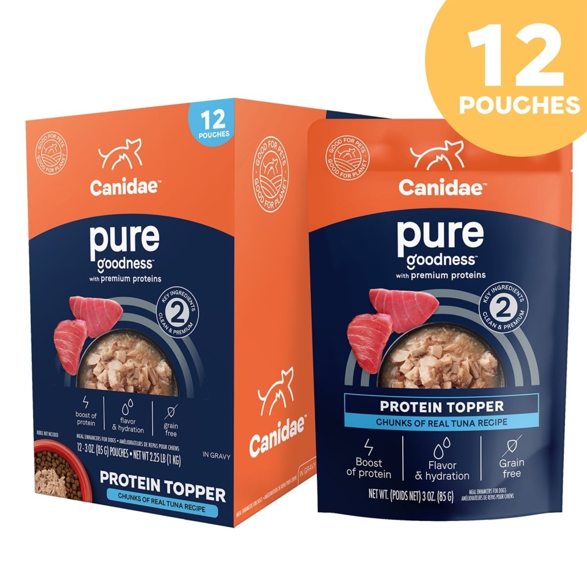 CANIDAE PURE Goodness Protein Topper for Dogs Tuna Chunks in Gravy, 12ea/3 oz - Pets Perfect