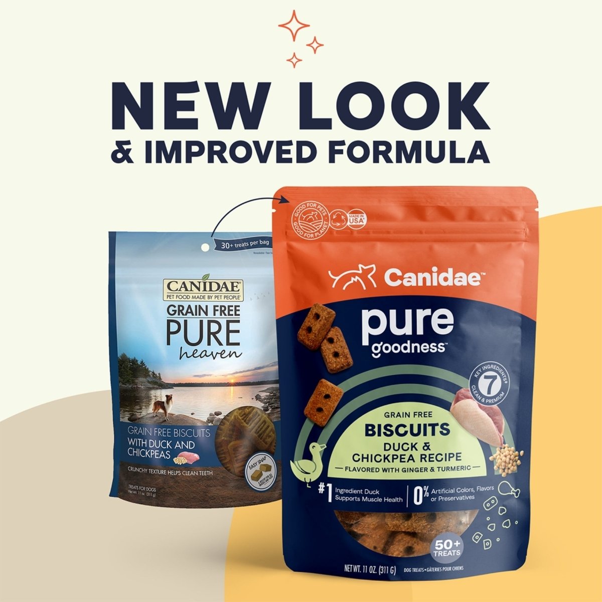 CANIDAE PURE Goodness Grain - Free Biscuit Dog Treats Duck & Chickpeas 11oz - Pets Perfect