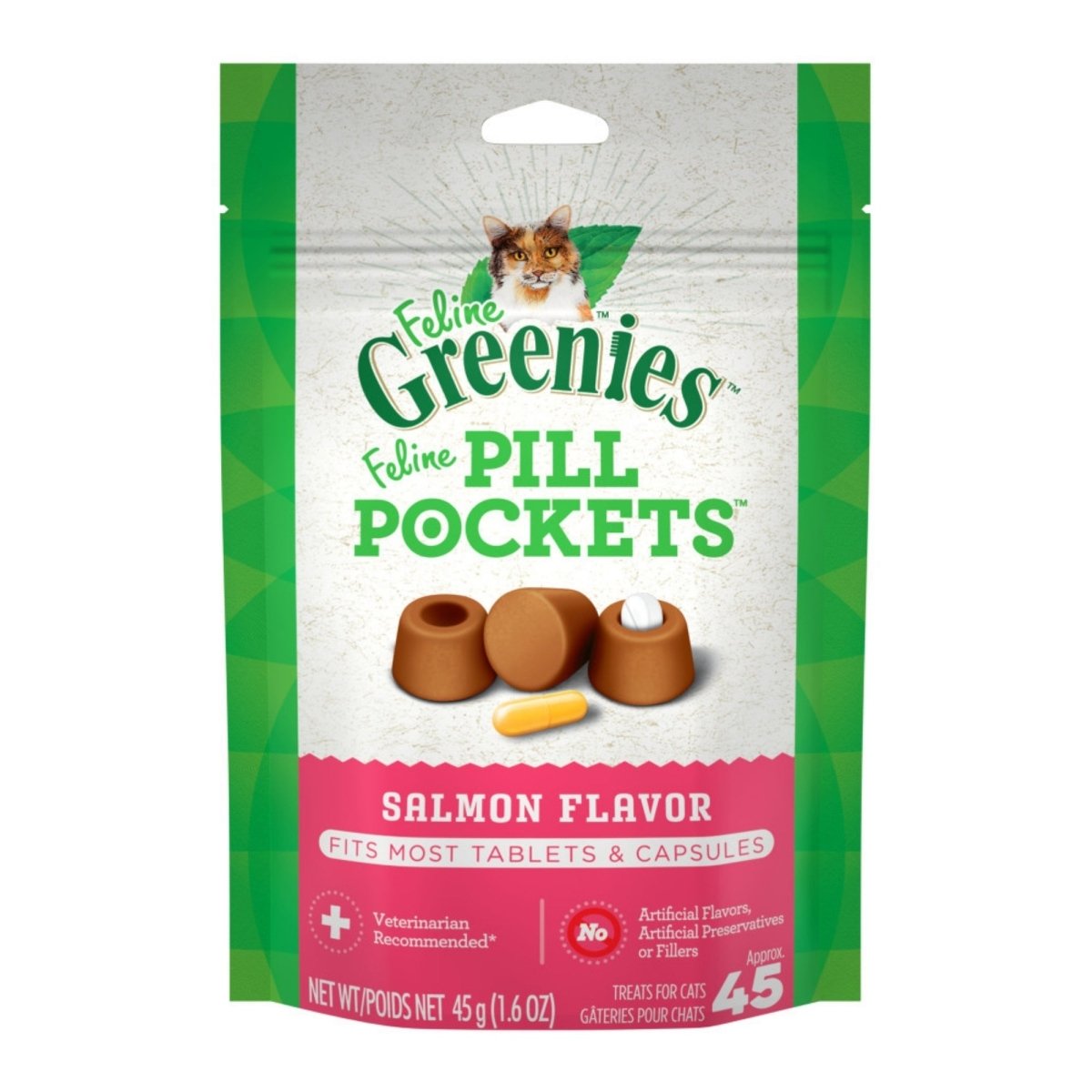 Greenies Feline Pill Pockets Cat Treats Salmon, 1ea/1.6 oz, 45 ct - Pets Perfect