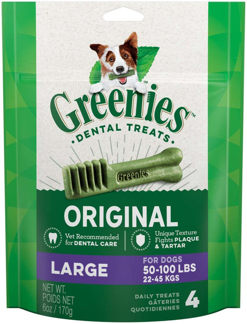 Greenies Dog Dental Dog Treats Large, Original, 6 oz, 4 ct