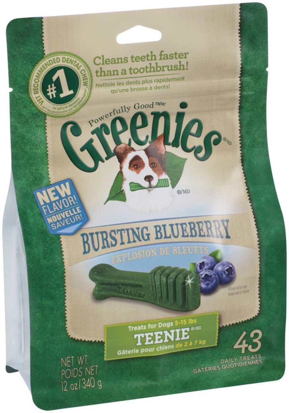 Greenies Dog Dental Dog Treats Teenie, Blueberry, 12 oz, 43 ct