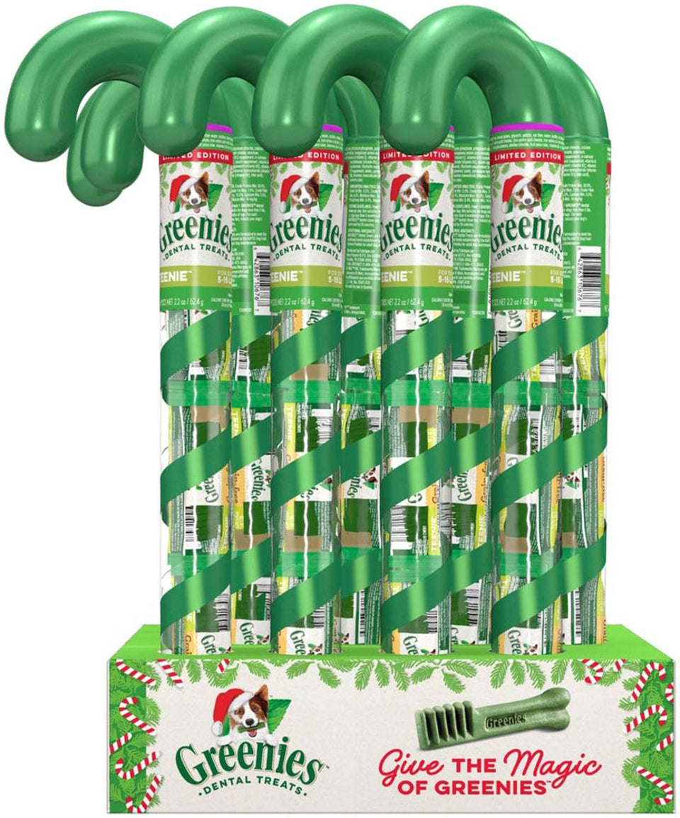 Greenies Holiday Limited Edition Packaging Dog Dental Dog Treat Candy Cane Tube Teenie 12 ct, 2.24 oz, 8 ct
