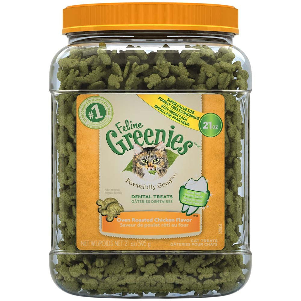 Greenies Feline Adult Cat Dental Cat Treats Oven Roasted Chicken, 21 oz