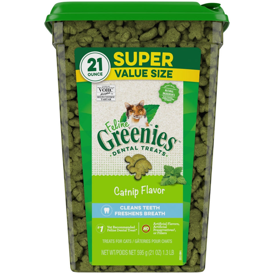 Greenies Feline Adult Cat Dental Cat Treats Catnip, 21 oz