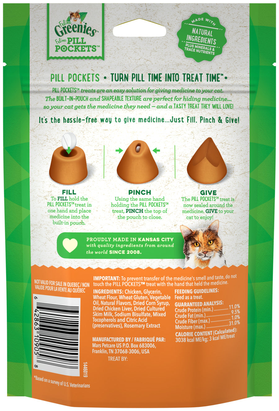 Greenies Feline Pill Pockets Cat Treats Chicken, 3 oz, 85 ct