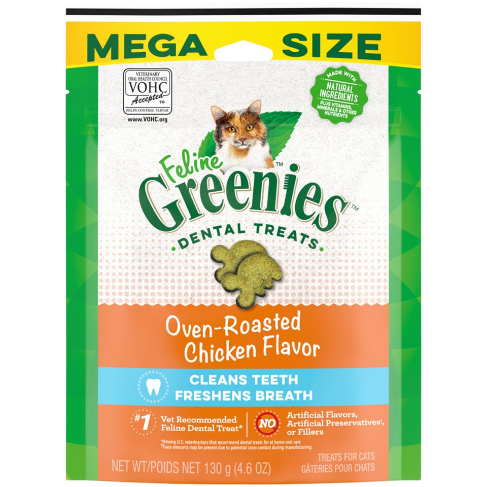 Greenies Feline Adult Cat Dental Cat Treats Oven Roasted Chicken, 4.6 oz