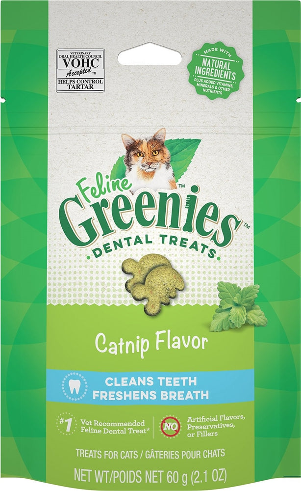 Greenies Feline Adult Cat Dental Cat Treats Catnip, 2.1 oz