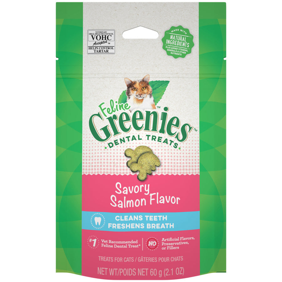 Greenies Feline Adult Cat Dental Cat Treats Savory Salmon, 2.1 oz