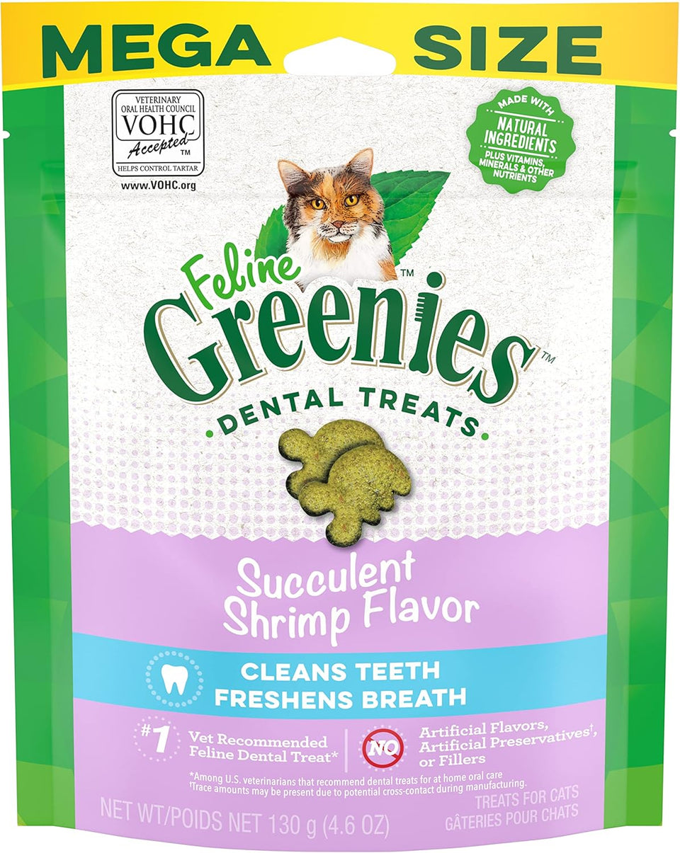 Greenies Feline Adult Cat Dental Cat Treats Succulent Shrimp, 4.6 oz