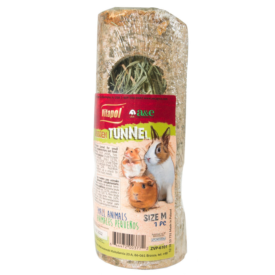 A & E Cages Vitapol Wooden Tunnel w-Hay Tan; 1ea-MD - Small Animal Treats