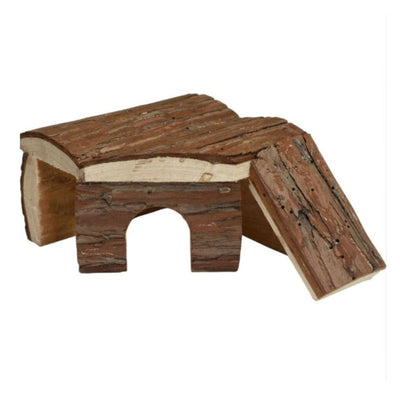 A E Cages Nibbles Log Cabin Small Animal Hut w-Ramp Brown; 1ea-SM