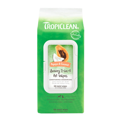 TropiClean Papaya & Coconut Luxury 2-in-1 Pet Wipes, 100-Count