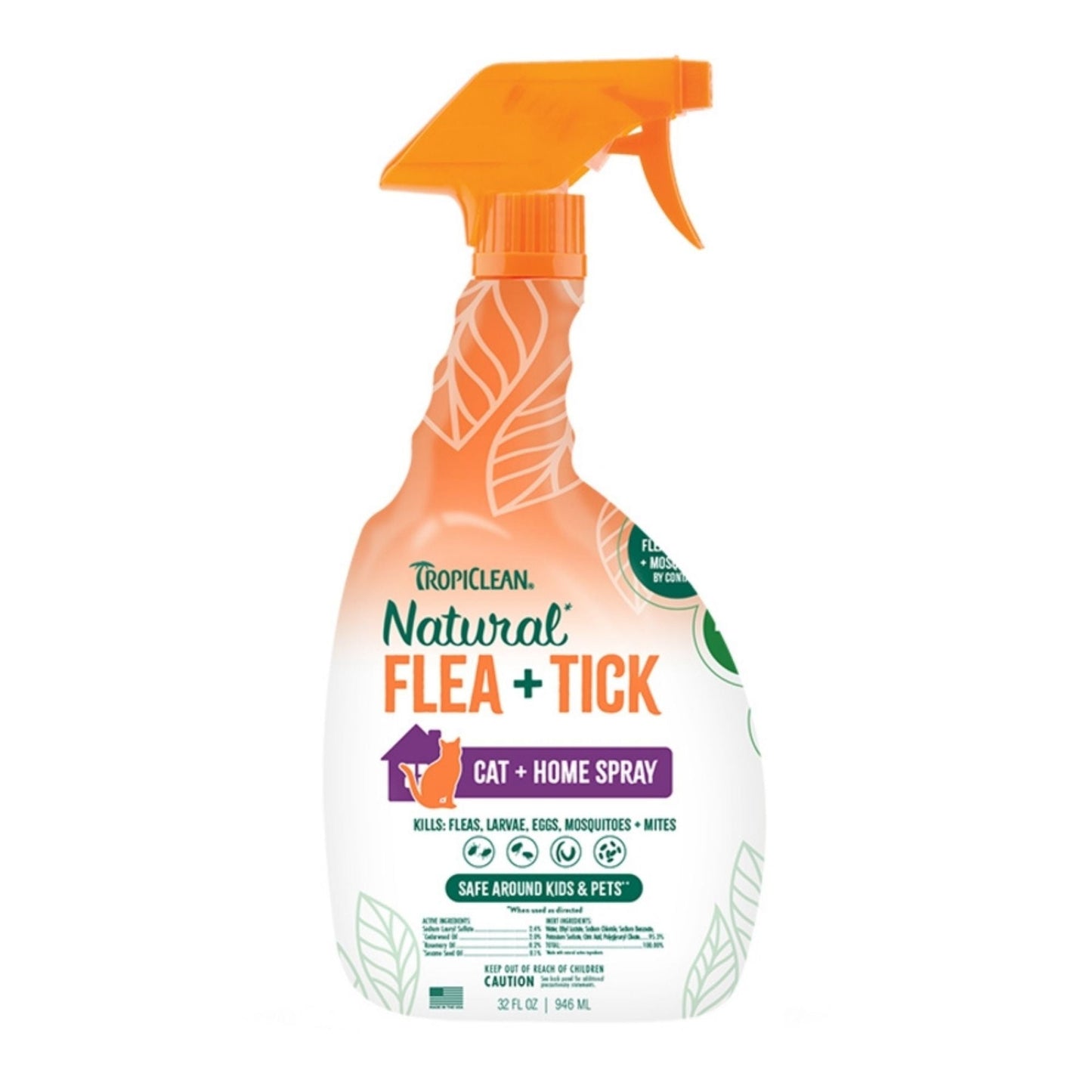 Tropiclean Cat Natural Flea & Tick Home Spray 32 oz