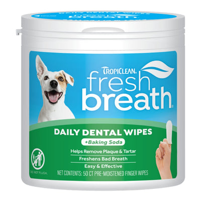 Fresh Breath By Tropiclean Dog & Cat Finger Dental Wipes 50Ct