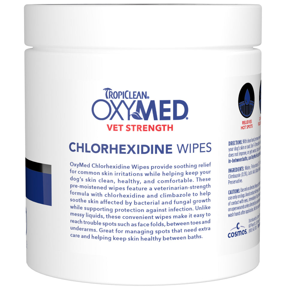 Tropiclean Dog & Cat Oxymed Chlorhexidine Wipes - 100 Count